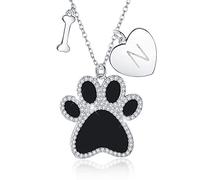 URMWMOO Collier en argent sterling 925 avec pendentif en forme de patte de chien et de chat avec inscription « Always in My Heart », Argent sterling, Zircone cubique