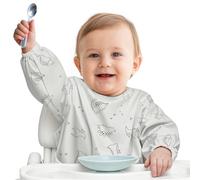 URMYWO Bavoir Manches Longues Bébé, Tablier Bébé Pour Manger - Imperméable Anti-Taches, Sans BPA, Lavable Machine - Idéal 6-24 Mois (Mixte) (Gris)