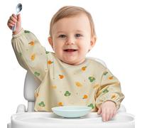 URMYWO Bavoir Manches Longues Bébé, Tablier Bébé Pour Manger - Imperméable Anti-Taches, Sans BPA, Lavable Machine - Idéal 6-24 Mois (Mixte) (Brun)