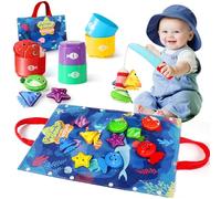 URMYWO Jeu de Pêche à la Ligne Enfant, Jouet Bébé Éducatif Montessori, Jeux Bébé avec Empilement pour Apprendre Les Couleurs et Compter, Développe la Coordination, 1 2 3 Ans