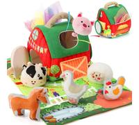 URMYWO Jouet Bébé 6 Mois, Ferme d'animaux Montessori avec 6 Peluches, Miroir Sécurité, Foulard Soie pour Développement Sensoriel et Motricité Fine, Jeux Bébé Cadeau Mixte 6-12 Mois