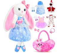 URMYWO Peluche Jouet Fille 3-8 Ans, Peluche Lapin avec 4 Tenues de Rechange et Un Sac à Main Tissu, Poupée Douce pour Le Jeu de Rôle et Les Jeux Créatifs, Idéal Cadeau Anniversaire pour Les Filles
