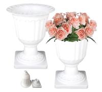 Urn Planter 2pcs 13,8 Pouces Plastique Blanc jardinière jardinière Urnes avec Vase de piédestal rétro de Fleur de Mariage Pot Classique jardinière extérieur décoratif pour Balcon de Porche d'église,