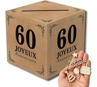 Urne Anniversaire 60 ans - Boite Enveloppe avec Confettis en Bois | Cagnotte, Boite Cadeau, Tirelire | Decoration Table pour feter 60 ans (Urne Anniversaire 60 Ans)
