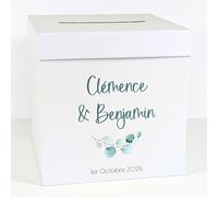 Urne Blanche personnalisée | Urne Anniversaire, Bapteme, Communion, Mariage, Retraite - Cagnotte - Boite - Tirelire | 20 x 20 x 20 CM | Made in France | TE Whaka (Eucalyptus)