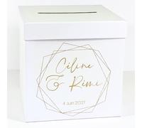 Urne Blanche personnalisée | Urne Anniversaire, Bapteme, Communion, Mariage, Retraite - Cagnotte - Boite - Tirelire | 20 x 20 x 20 CM | Made in France | TE Whaka (Cadre doré)