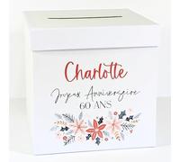 Urne Blanche personnalisée | Urne Anniversaire, Bapteme, Communion, Mariage, Retraite - Cagnotte - Boite - Tirelire | 20 x 20 x 20 CM | Made in France | TE Whaka (Fleurs)