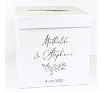 Urne Blanche personnalisée | Urne Anniversaire, Bapteme, Communion, Mariage, Retraite - Cagnotte - Boite - Tirelire | 20 x 20 x 20 CM | Made in France | TE Whaka (Feuille)