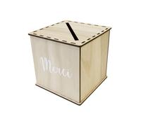URNE BOIS CUBIQUE RÉUTILISABLE MERCI 19CM NATURE Beige Ivoire Crème Écru Naturel Taupe