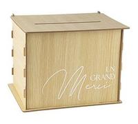 urne bois un grand merci 30x23.5x23,5cm nature - arty fetes factory 96349