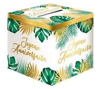 urne carton anniversaire tropical party 20cm vert - sud trading cd5527b Blanc G