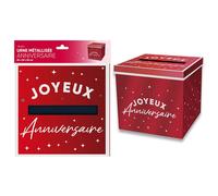 URNE CARTON CAGNOTTE ANNIVERSAIRE 20CM ROUGE