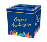 URNE CARTON CAGNOTTE ANNIVERSAIRE TROPICAL 20CM Bleu, Turquoise, Ciel, Marine