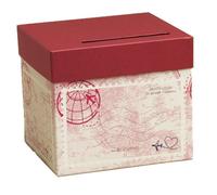 Urne carton mariage - Voyage - Ivoire et bordeaux - Décoration voyage - 23x20,5x20,5 cm