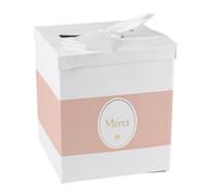 URNE CARTON MERCI BAPTÊME 21X25CM ROSE
