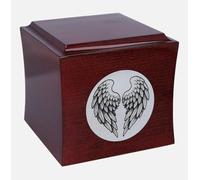 Urne commémorative moderne en bois avec ailes d'ange | Option de plaque gravée personnalisée | Construction à chargement par le bas (plaque NO)