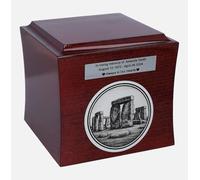 Urne commémorative moderne en bois avec motif Stonehenge | Option de plaque gravée personnalisée | Construction à chargement par le bas (plaque oui)