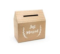 Just Married Boîte cadeau en papier kraft 30,5 cm x 1 pièce pour mariage Marron Blanc Naturel Décoration de mariage Boîte à cartes