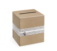 PartyDeco Urne Kraft avec dentelle blanche