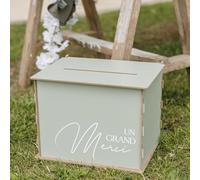 Urne de Mariage 'Un Grand Merci', Bois Vert Sage, 30 x 23,5 x 23,5 cm, Boîte à Messages