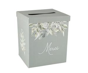 Urne décorative - 73 - Botanique - Carton épais - Vert de gris - 21x25cm