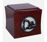 Urne d'hommage à excavatrice - Élégante boîte à cendres en bois d'acajou avec motif pelleteuse, plaque gravée personnalisée incluse (plaque NO)