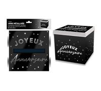 Urne en carton - Décoration de fête - Joyeux Anniversaire - 20 cm - Noir - Mixte