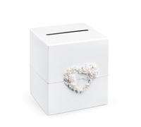 Urne en carton - PARTYDECO - 23,5 x 24 cm - Blanche - Coeur de roses papier - Fente dessus