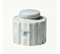 Urne en céramique Petiteurne funéraire Papillon dessiné à la Main Mini Urnes de crémation pour Cendres Résistance poussière pour Animaux Convient aux Chats et Chiens Petite Moyenne Taille (Blanc)