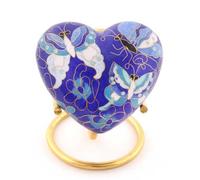 Urne funéraire cloisonnée en forme de cœur | Petite urne commémorative pour cendres | Présentoir décoratif souvenir | Comprend un support | Version assortie taille complète disponible (multicolore