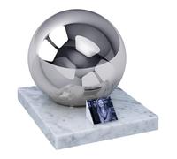 Urne funéraire décorative en acier inoxydable pour cendres d'adultes avec base en marbre, avec photo personnalisée et plaque commémorative avec son propre texte (noir et blanc)
