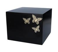 Urne funéraire décorative personnalisée pour cendres humaines avec papillons et plaque commémorative (boîte noire/papillons)