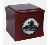 Urne funéraire élégante en bois de couleur acajou avec gravure moto de style H D, plaque gravée personnalisée, urne pour cendres de 5 l (plaque NO)