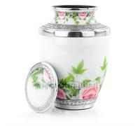 Urne funéraire en aluminium de 25,4 cm pour le stockage des restes de cendres humaines incinérées | Belle illustration imprimée pot funéraire et pot de crémation (Mayfair Floral White) [B08YN7Y2YT]