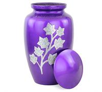 Urne funéraire en aluminium pour le stockage des restes de cendres humaines incinérées | Belle œuvre d'art gravée Pot funéraire et pot de crémation (Petunia Violet) 25,4 cm