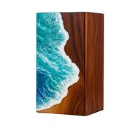 Urne funéraire en bois fabriquée à la main avec motif vagues de l'océan bleu - Boîte souvenir pour cendres humaines - Urne en bois pour cendres humaines adulte homme (blason de l'Atlantique, grande