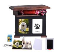 Urne funéraire en bois pour chien avec cadre photo et doublure en flanelle noire