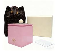 Urne funéraire en bois pour chiens et chats, motif lotus avec doublure en velours et sac de rangement en brocart de chanson (rose)