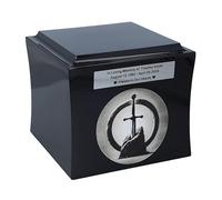 Urne funéraire épée dans la pierre - Urne funéraire sur le thème de la légende du roi Arthur pour cendres - Boîte commémorative personnalisée (noir/design1/plaque)