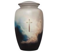 Urne funéraire funéraire - Croix dans Le Ciel - Urne funéraire pour Cendres humaines - Fabriquée à la Main en Aluminium - Convient pour Enterrement de cimetière ou Niche - Grande Taille pour Adultes