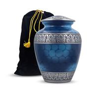 Urne funéraire gravée en argent pour cendres humaines - Urne funéraire fabriquée à la main - Grande urne funéraire - Sac inclus (19,1 x 19,1 x 24,1 cm - 90,7 kg ou 91 kg, bleu nuage)