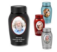 Urne funéraire personnalisée en acier titane pour cendres - Vase commémoratif durable et élégant personnalisable avec texte en couleur/photos - Parfait pour homme et femme