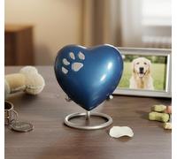Urne funéraire pour animaux de compagnie eSplanade | Urne en laiton | Urne en métal | Urne funéraire | Souvenirs commémoratifs | Urne Chien et Chat (Bleu avec Support)