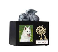 Urne funéraire pour chien - Urne funéraire en bois avec cadre photo - Boîte à souvenirs avec doublure en flanelle noire - Cadeau commémoratif pour animal domestique