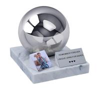 Urne funéraire pour enfant pour cendres, sphère commémorative en acier inoxydable avec base en marbre, carrelage photo personnalisé et plaque personnalisée pour bébé (coloré/plaque)