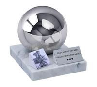 Urne funéraire pour enfant pour cendres, sphère commémorative en acier inoxydable avec base en marbre, carrelage photo personnalisé et plaque personnalisée pour nourrisson (noir et blanc/plaque)