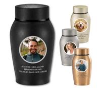 Urne funéraire souvenir en acier au titane pour cendres humaines | Portrait en couleur personnalisé et lettrage en cristal | Petite urne funéraire fabriquée à la main (3, noir)