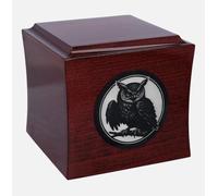 Urne hommage à la chouette - Boîte à cendres en bois personnalisée avec motif hibou gravé et plaque nominative, symbole de sagesse (plaque NO)