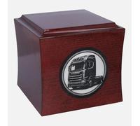 Urne Hommage aux camionneurs - Élégante boîte à cendres en bois d'acajou avec motif de camion gravé, parfaite pour les conducteurs et les transporteurs (plaque NO)