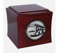 Urne hommage aux chauffeurs de bus - Élégante boîte à cendres en bois d'acajou avec gravure de bus, plaque nominative personnalisée incluse (design 2)